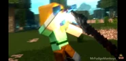 The Netherite Spear striking the Thunder Diamond Blade