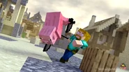 Mr. Oinkers fighting Lt. Scott using two knifes using all four legs