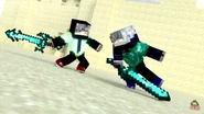 Mr. Colder fighting Herobrine Mr. Shadow