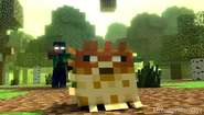 Joe sitting on the ground, bragging with Shadow Herobrine behind him