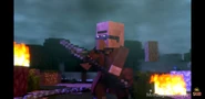Jev wielding a stolen Netherite Spear