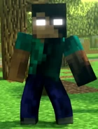 Shadow Herobrine with glowing eyes as portrayed in Annoying Villagers 34.