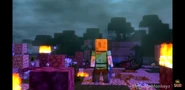 The Great Netherite Axe fallen on a battlefield