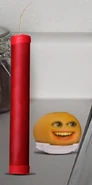 Baby Orange with a stick of TNT.
