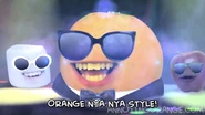 Orange as PSY wearing a Tuxedo Suit in Annoying Orange: Orange NYA NYA STYLE