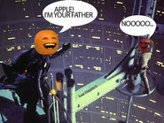 Orange as Darth Vader and Apple as Luke Skywalker