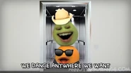 Cowboy Pear with Orange as PSY in an elevator