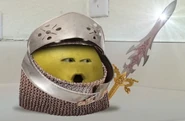 Grapefruit wearing chainmail armor while holding The Sword of Kitchenshire.