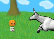 Orange with Marshmallow waking up Charlie the Unicorn.