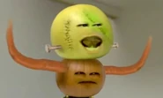 Midget Pumpkin is disturbed by Grapefruit's flexing