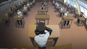 La clase, antes del suicidio.