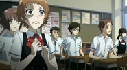 Aya's shocked face while watching Kubodera-Sensei's suicide.