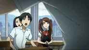 San (Behind Manabu) staring in horror as her teacher prepares to kill himself.