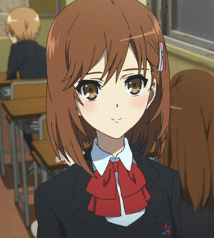 anime girl smiling with brown hair