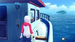 Ashley walking on the boat