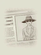 Newspaper article with artist's impression of the mystery woman related to cases of jewel theft (Chapter 9)