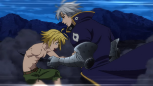 Estarossa sticht auf Meliodas ein