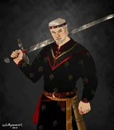 Maegor hält Schwarzfeuer.