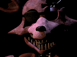 A boot screen of Withered Foxy without eyes.