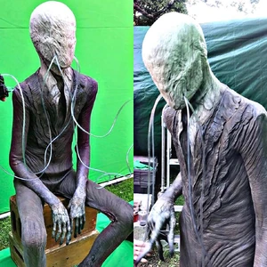 Javier Botet preparing in costume.