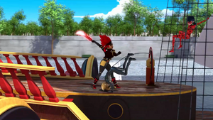 Captain Hardrock attacks Ladybug and Cat Noir