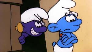 Purple Smurf's evil grin.