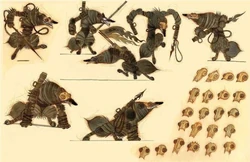 Concept illustrations of the wolves' outfits and masks by Nicolas Marlet.