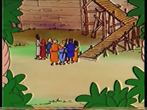 Gabriel watching Noah from behind shrubbery.