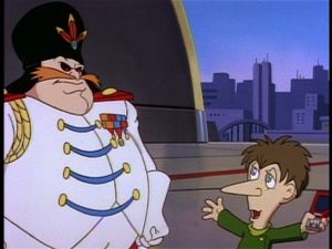 Warlord Julian, before he seized Mobotropolis and rechristened himself as Robotnik, accompanied by a young and not-bald Snively.