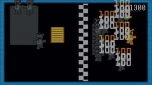 Shadow Freddy glitching on the final level of the opening minigame of Freddy Fazbear's Pizzeria Simulator.