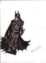 This is my fanmade drawing of Batman, which I mashed-up his concept designs of his "Arkham City" outfit mixed with his "Dark Knight Trilogy" concept. It's mainly modeled after Christain Bale's Batman.