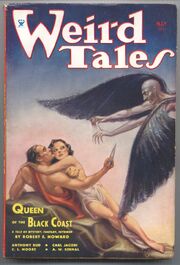 Magazine cover showing a man and a woman under attack from a winged man