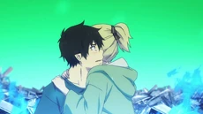 Shiemi abrazando a Rin