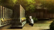 Konekomaru frente a la tumba de sus padres