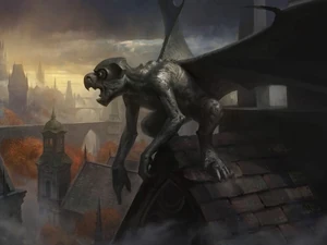 A gargoyle on a rooftop - by Adam Paquette; ©Wizards of the Coast