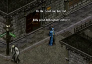 Perriman Smythe and Edward Willoughsby talking outside the Willoughsby Residence