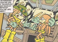 Hawking working with his father Mathias trying to protect Echidnaopolis from the Dingoes' nuclear strike