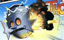 The Death Egg is heavily damaged as its Roboticizer explodes.
