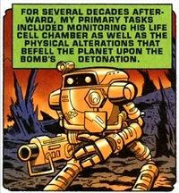 Isaac looking out over a ruined Earth