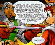 Sir Connery holding the Sword of Light.