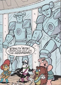 Stealth Bots emerge to attack Sally and her trainees.