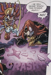 Jani-Ca breaks the Sword of Acorns.