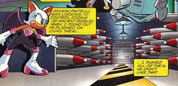 Rouge discovering the nuclear missiles Dr. Finitevus obtained before she sabotaged them.