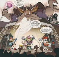 Naugus uses his magic to influence the concert-goers.