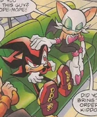 Rouge teasing Shadow about moping so much.