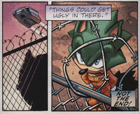 Scourge is reduced to a mere shadow of his former self by the guards and inmates of Zone Jail.