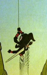 Uma escaping Robotropolis with the Sword of Acorns.