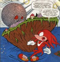 The Death Egg pressing down on Angel Island, beginning to sink it.