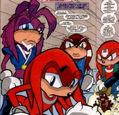Thunderhawk debating with the other Brotherhood members what to do about Knuckles unexpected arrival to Haven