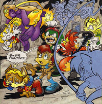 Scourge and Fiona fight the Freedom Fighters and Suppression Squad.